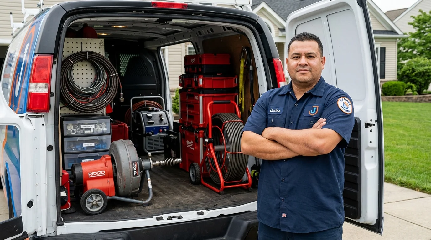 Professional drain cleaning equipment and Johns Plumbing LLC plumber in New Eagle