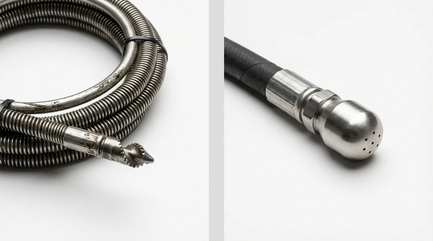 Drain snake cable and hydro jetting nozzle used for drain cleaning in New Eagle, PA