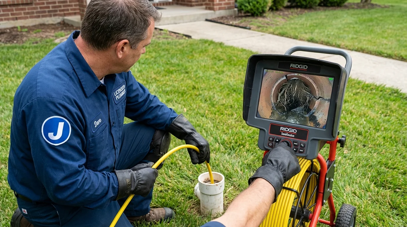 Sewer camera inspection being performed by Johns Plumbing LLC in New Eagle