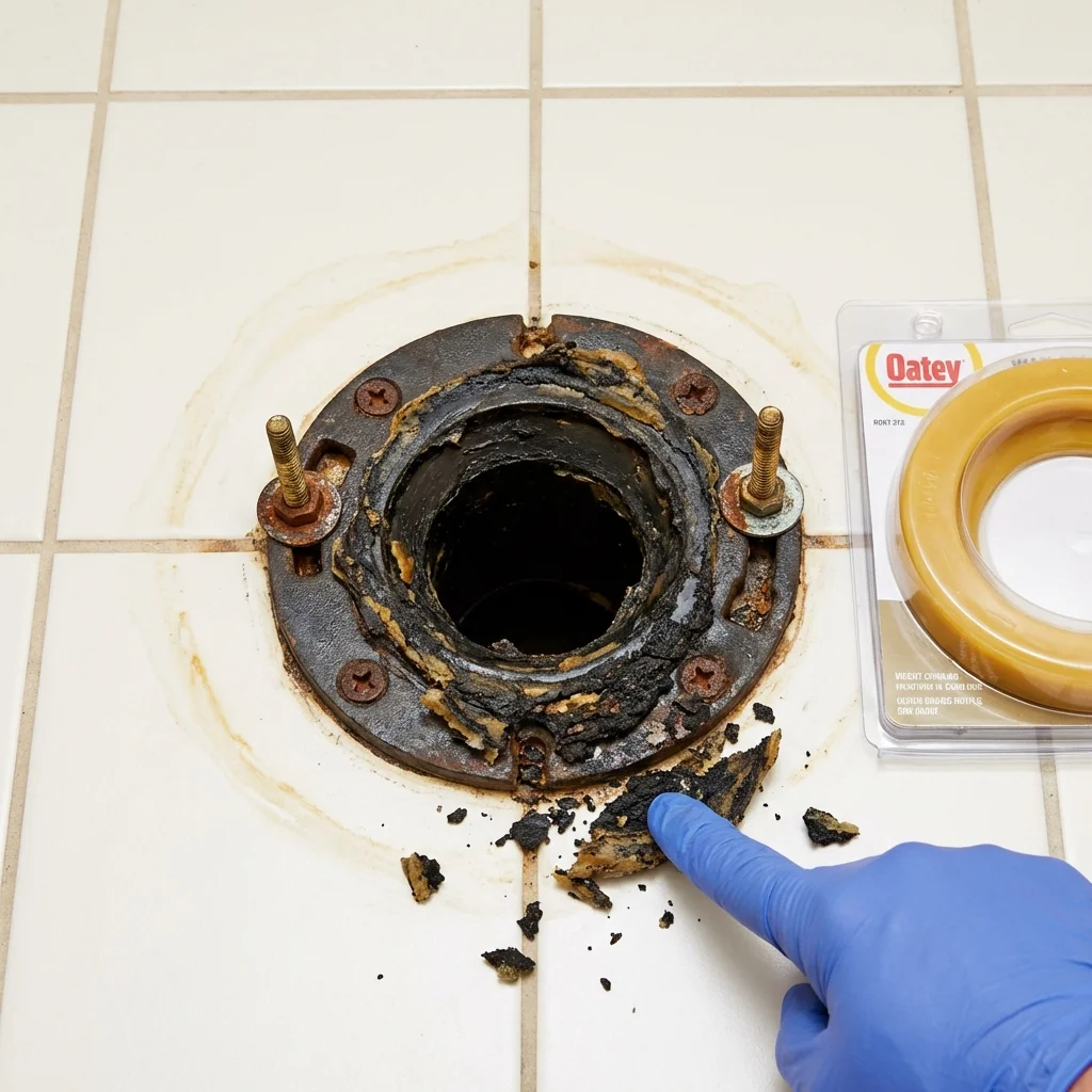 Failed wax ring showing water seepage at the base of a toilet in a New Eagle, PA home